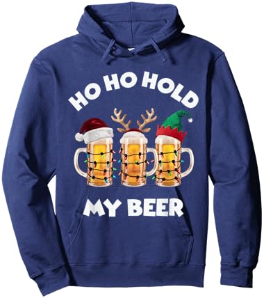Christmas Ho Ho Hold my Beer Santa, Elf, and Reindeer Mugs Hoodie - Hoodie | Navy