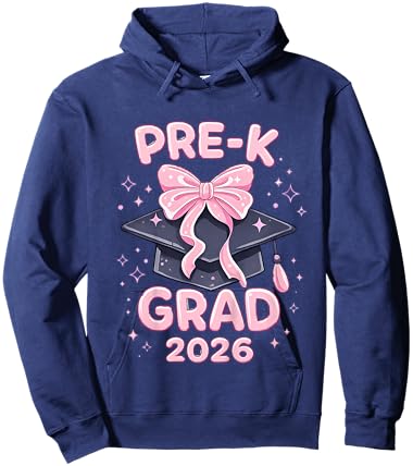 pre-k Graduation 2026 Pink Bow Preschool Grad 2026 Girls Hoodie - Hoodie | Navy
