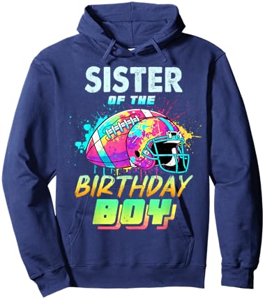Sister of The Birthday Boy Football Player Colorful Hoodie - Hoodie | Navy