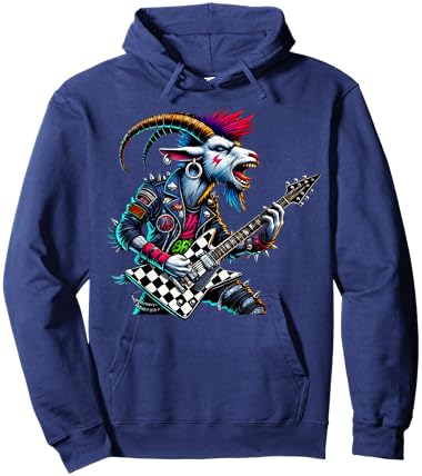Funny Punk Goat Rock Goat Rock and Roll Guitar Music Hoodie - Hoodie | Navy