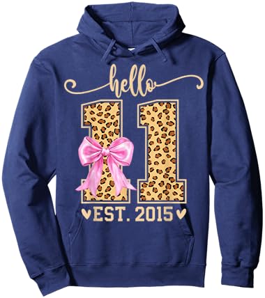 Hello Eleven EST 2015 11th Birthday Leopard 11 Year Girl Hoodie - Hoodie | Navy