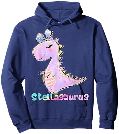 Stella Shirt Girl Dinosaur Birthday Party Name Stellasaurus Hoodie - Hoodie | Navy