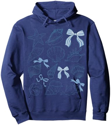 Coquette Bow Seashell Beach Coastal Retro Summer Vibes Hoodie - Hoodie | Navy