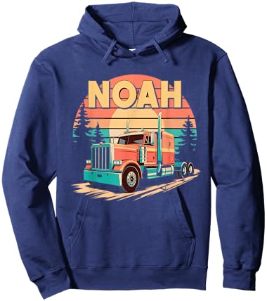 Noah Personalized Nametag Name Tag Semi Truck for NOAH Hoodie - Hoodie | Navy