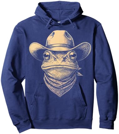 Vintage Frog Wearing Cowboy Hat Bandana Retro Western Hoodie - Hoodie | Navy