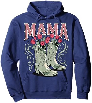 Mama Coastal Cowgirl Boots Flowers Western Mom Mother's Day Hoodie - Hoodie | Navy