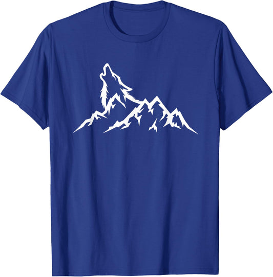 Wolf Mountain - Retro Wildlife Howling Wolf Nature T-Shirt - T-Shirt | Royal