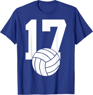 Number 17 Volleyball 17th Birthday T-Shirt - T-Shirt | Royal