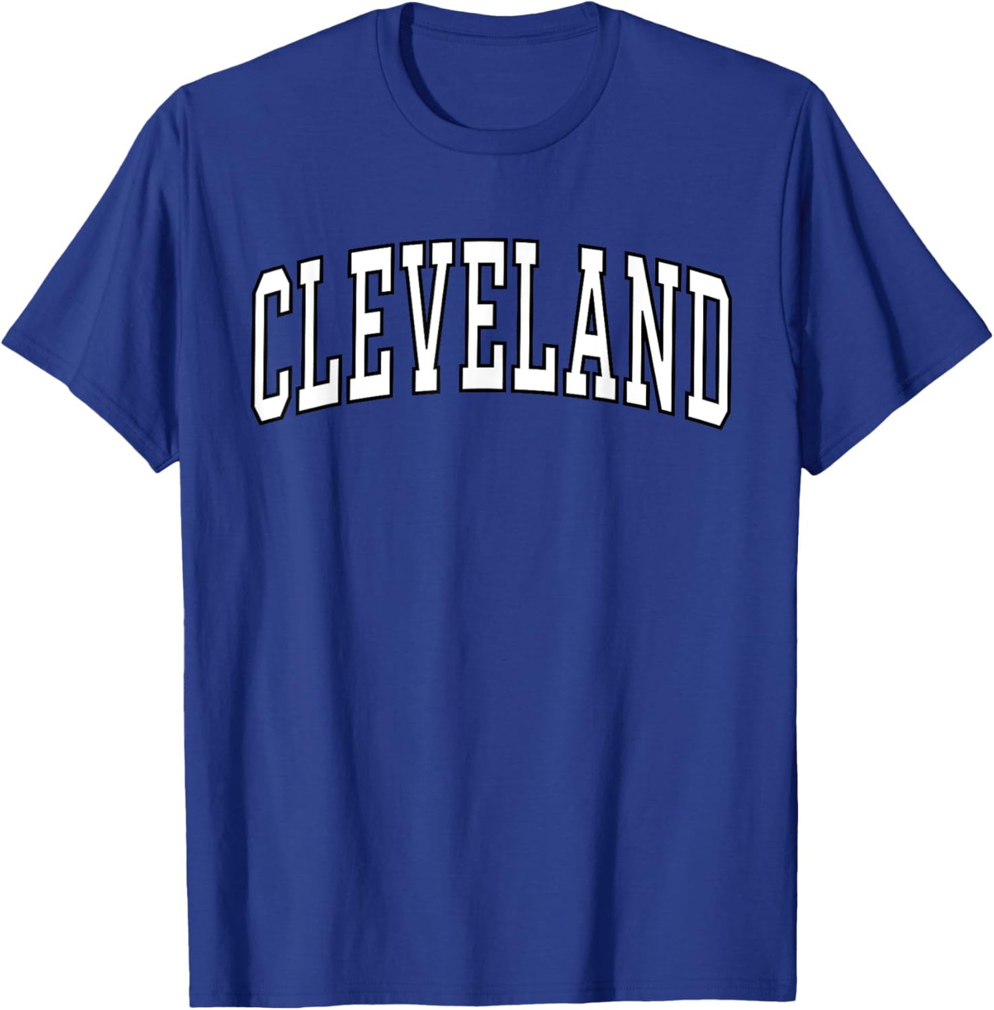 Cleveland Apparel . Co - Vintage Varsity Arched Text Cleveland - Adults - Red - Small - Short Sleeve - Polyester 100% - - Retro - Letter Print T-Shirt - T-Shirt | Royal