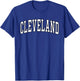 Cleveland Apparel . Co - Vintage Varsity Arched Text Cleveland - Adults - Red - Small - Short Sleeve - Polyester 100% - - Retro - Letter Print T-Shirt - T-Shirt | Royal