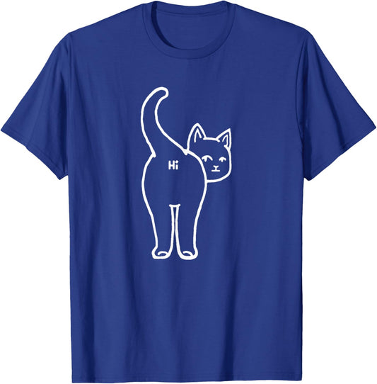 Hello Hi Cat Butt Funny Cute Pet White Cats Lover Men Women T-Shirt - T-Shirt | Royal
