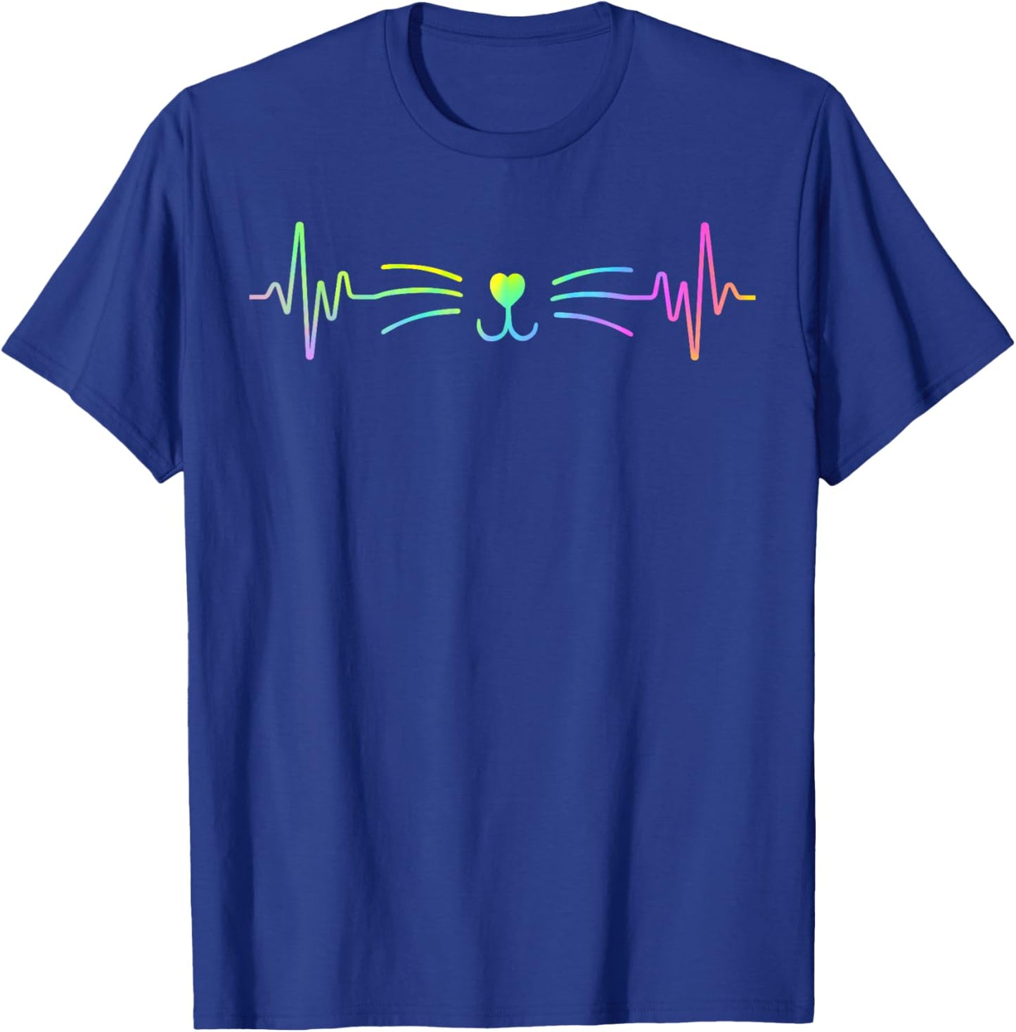 Colorful Heartbeat Cat Lover Animal Silhouette Cute Cat T-Shirt - T-Shirt | Royal