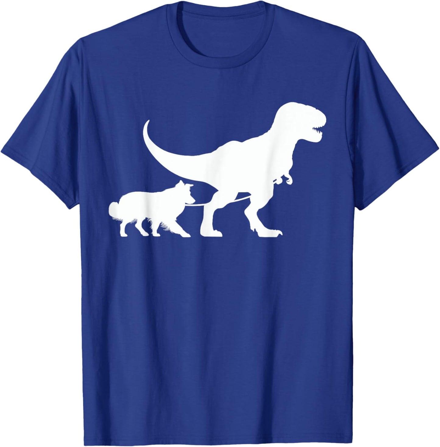 T-Rex Walking a Dog Funny Border Collie Dad Dog Lovers T-Shirt - T-Shirt | Royal