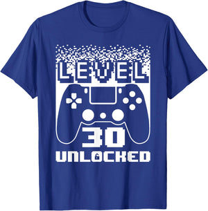 30th Birthday Level 30 Unlocked Gamer 30 Year Old T-Shirt - T-Shirt | Royal