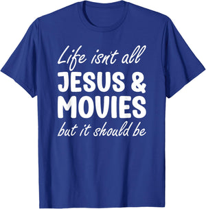Movies or Women Funny I Love Movies and Jesus T-Shirt - T-Shirt | Royal