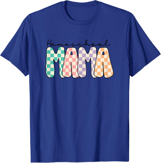 Groovy Homeschool Mama Retro Checkered Mom Teacher T-Shirt - T-Shirt | Royal