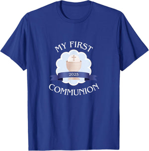 2025 Catholic Boy First Communion Sacrament Celebration T-Shirt - T-Shirt | Royal