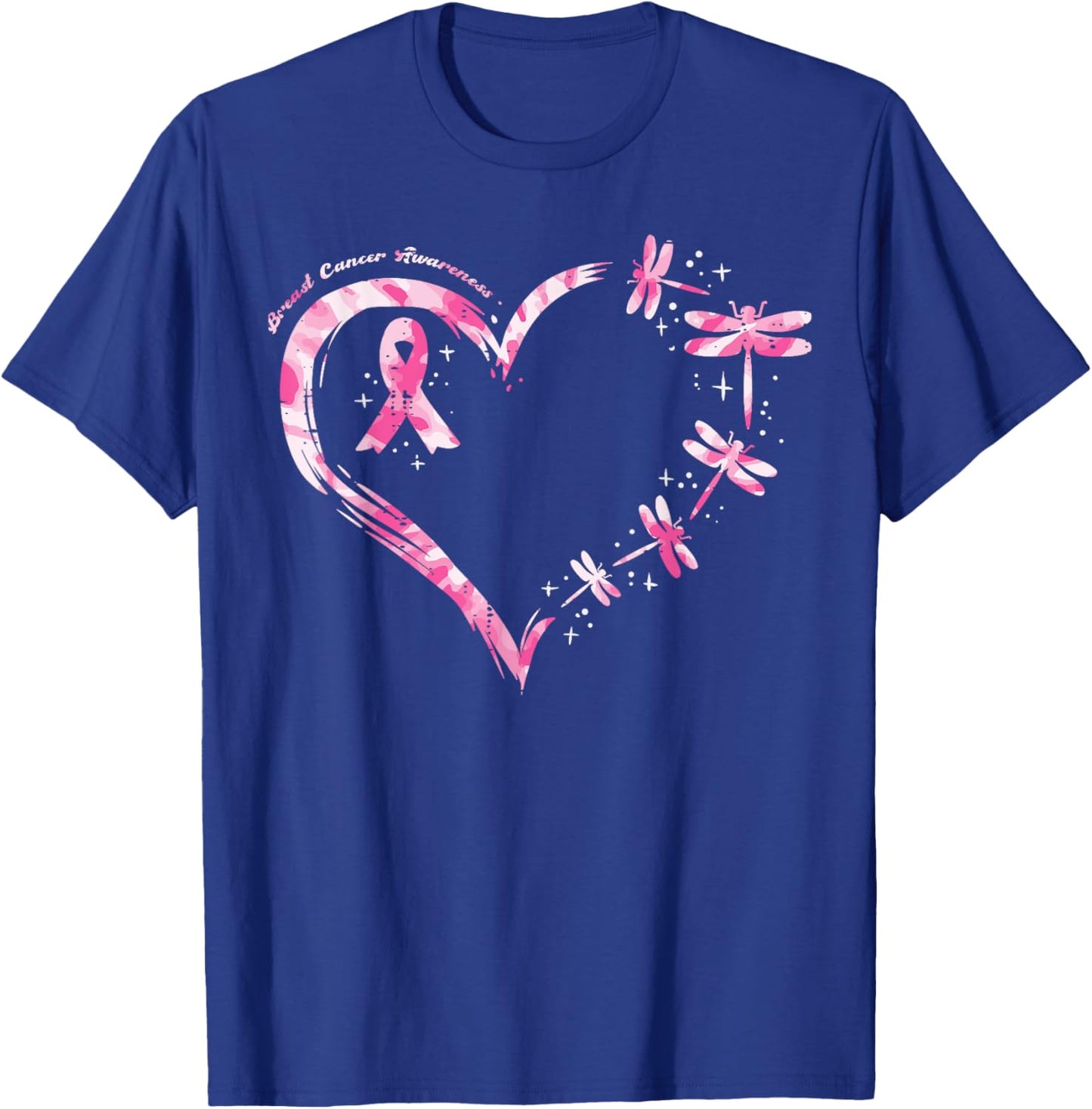 Breast Cancer Heart Dragonflies Awareness Women Kids Men T-Shirt - T-Shirt | Royal