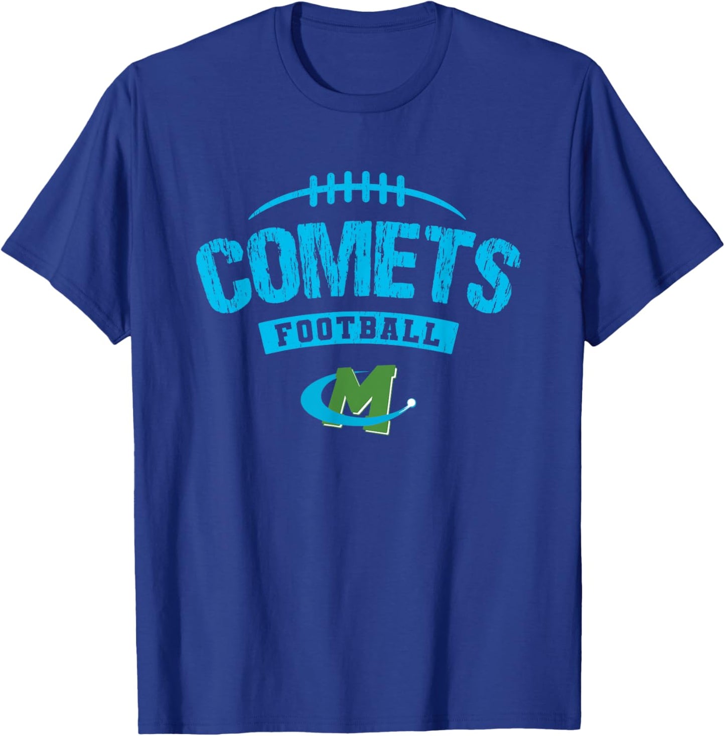 William Mason Comets Logo Football Distressed HS T-Shirt - T-Shirt | Royal