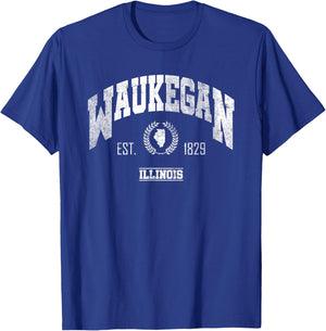 Waukegan IL | Illinois | Vintage Throwback T-Shirt - T-Shirt | Royal