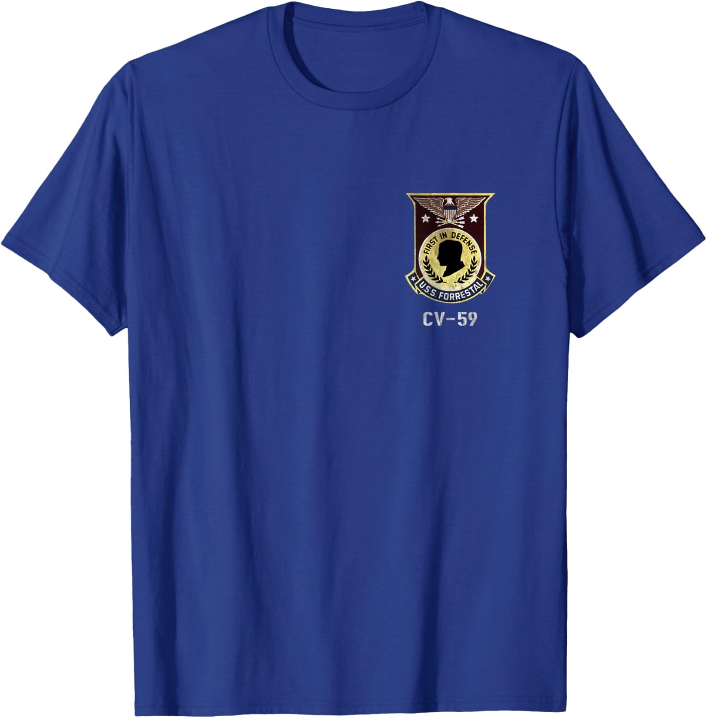 USS Forrestal CV-59 Logo American Flag Aircraft Carrier Papa T-Shirt - T-Shirt | Royal