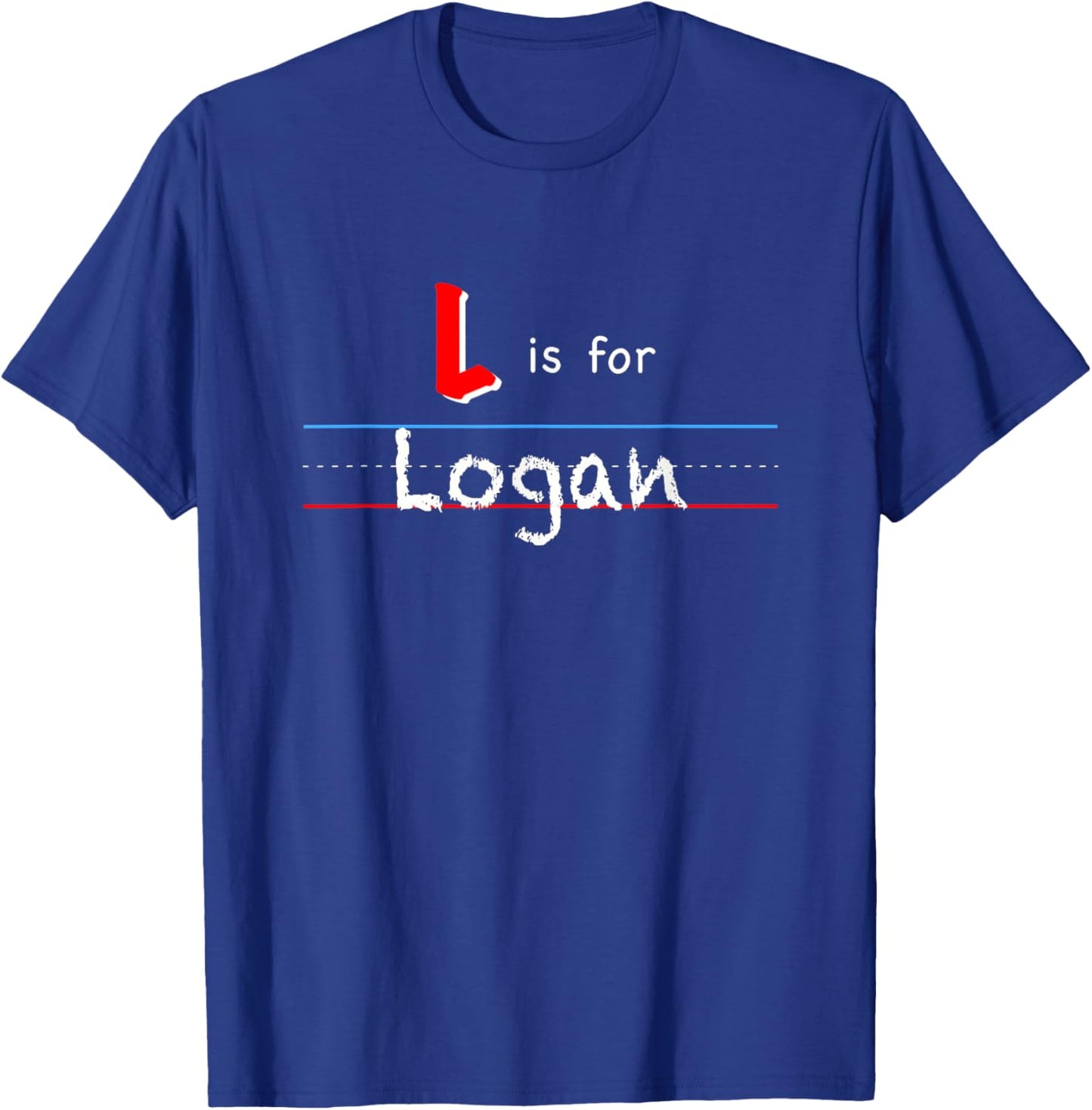 L Is For Logan, boys custom personalized name kids school T-Shirt - T-Shirt | Royal