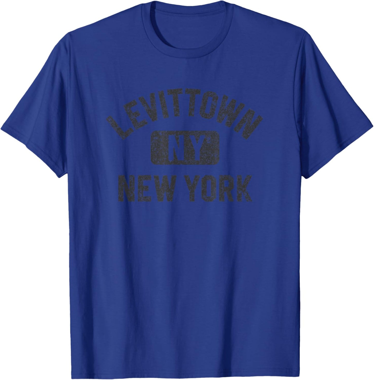 Levittown NY New York Gym Style Distressed Black Print T-Shirt - T-Shirt | Royal