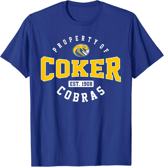 Property of Coker College University Cobras Vintage Design T-Shirt - T-Shirt | Royal