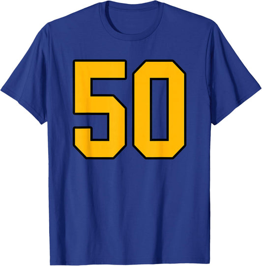 Gold and Black Sports Number 50 Jersey Uniform Player T-Shirt - T-Shirt | Royal