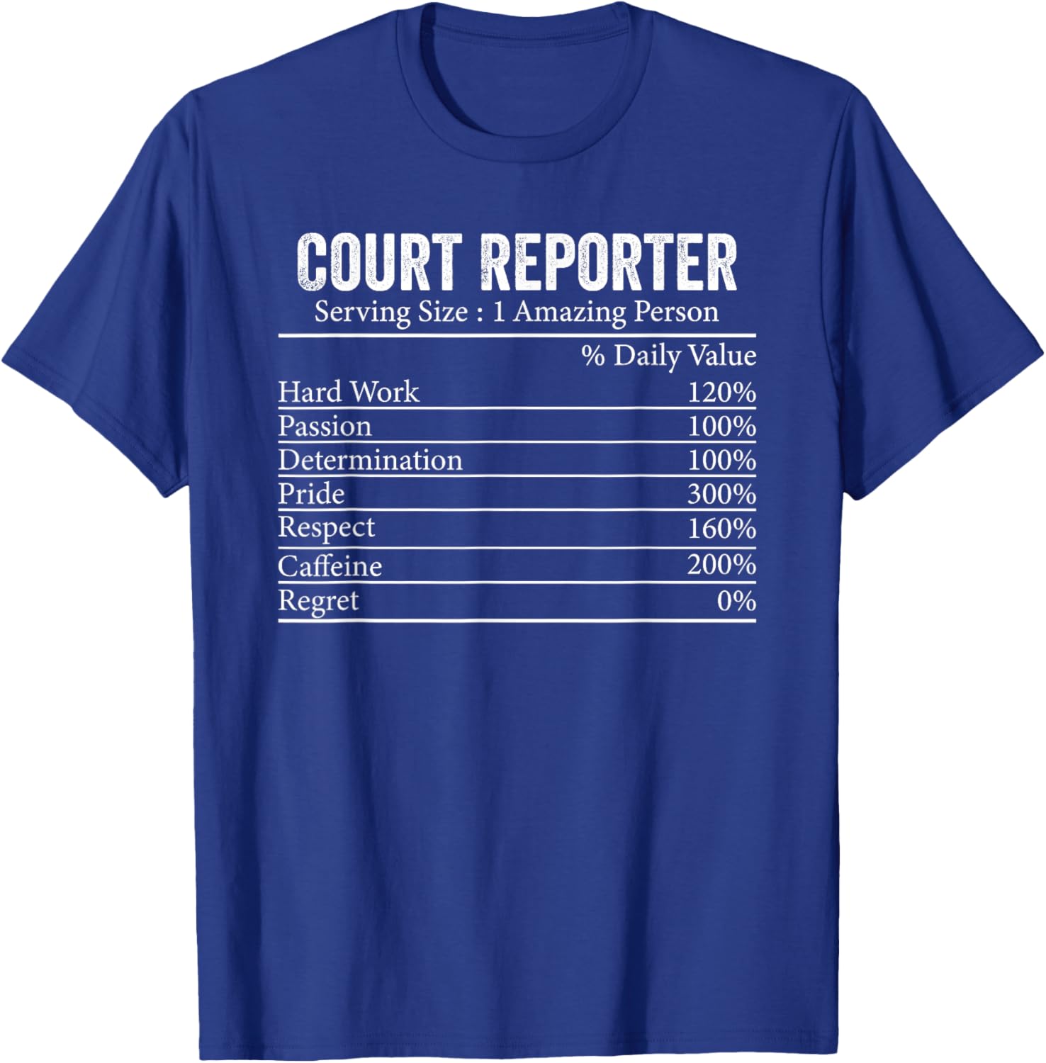 Funny Court Reporter Nutrition Facts Information Men Women T-Shirt - T-Shirt | Royal