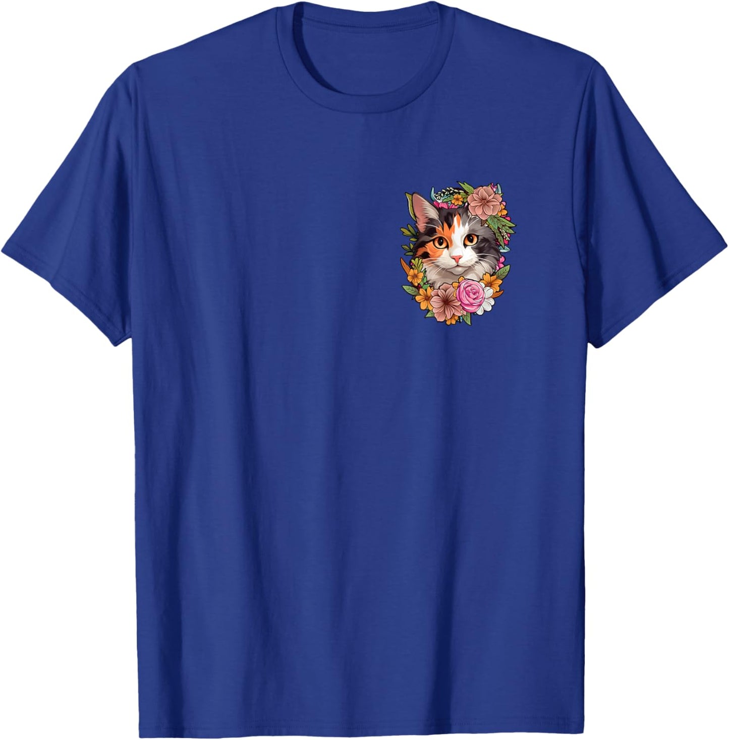 Minimalist Cute Floral Calico Cat Men Women Kids T-Shirt - T-Shirt | Royal