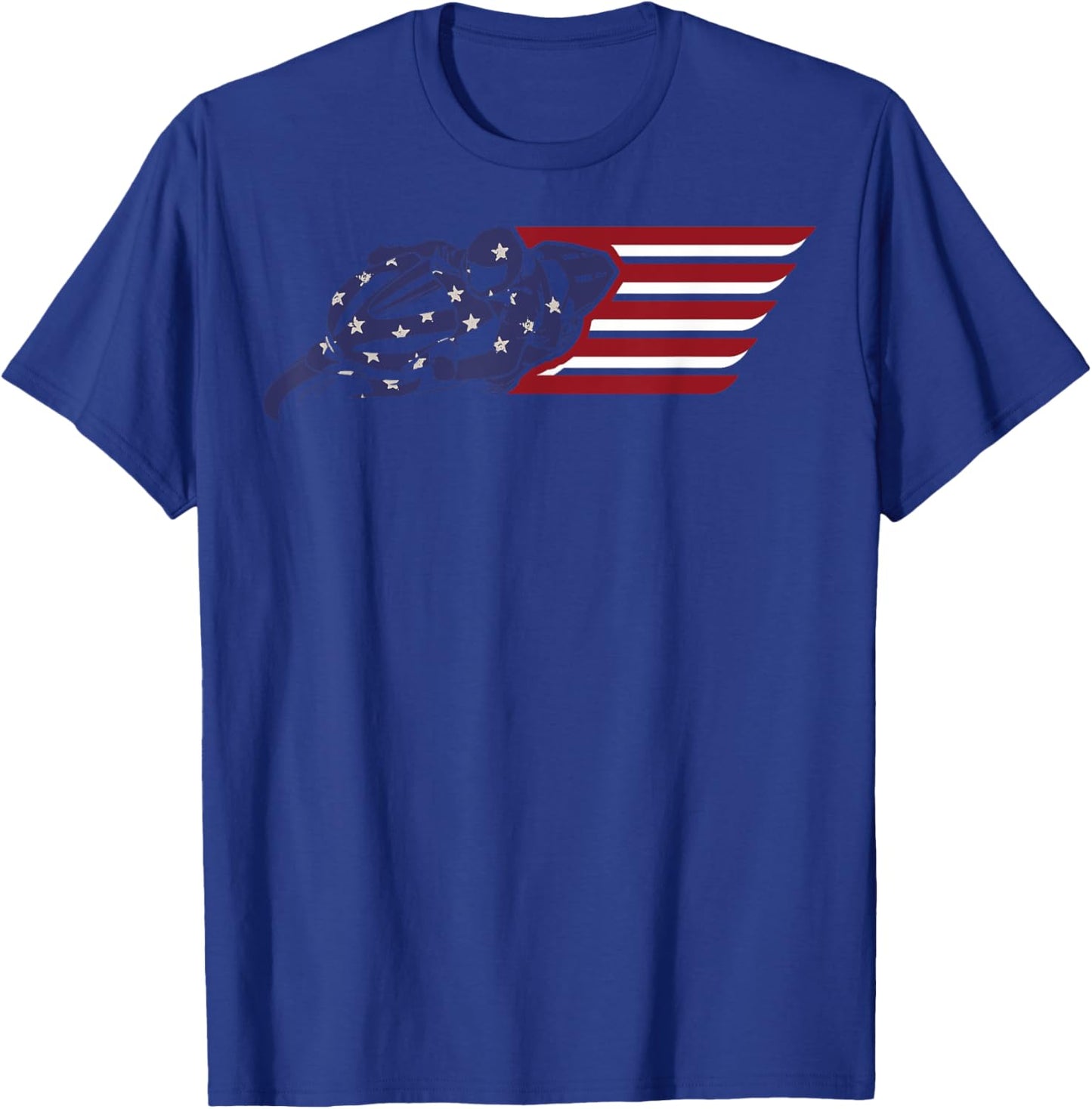American Flag Super Bike Moto GP 4th of July Dirt Bikers T-Shirt - T-Shirt | Royal