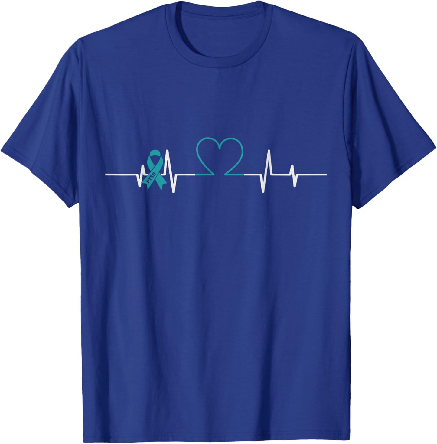 Teal Ribbon PTSD Heartbeat PTSD Awareness T-Shirt - T-Shirt | Royal