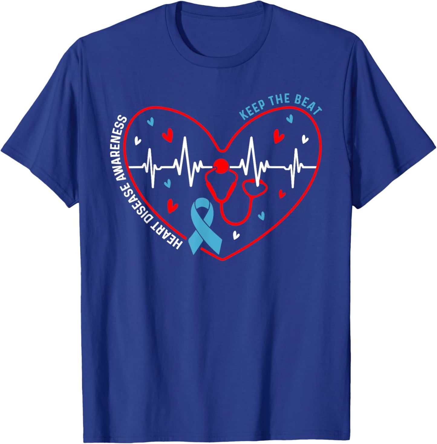 Heart Disease Awareness Heartbeat Survivor Warrior Support T-Shirt - T-Shirt | Royal