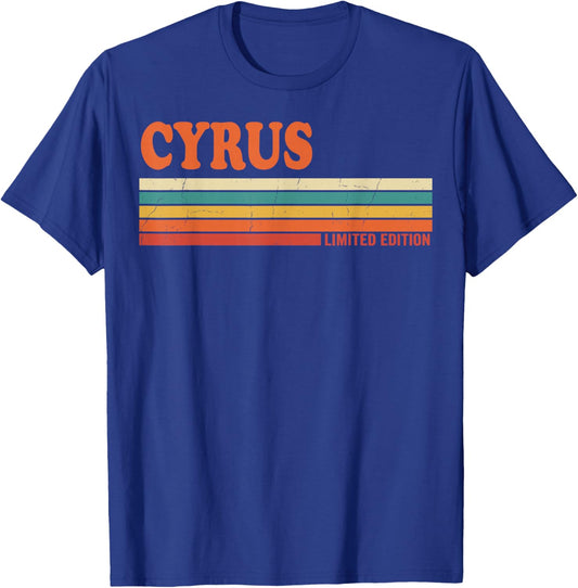 Cyrus Rétro Prénom Personnalisé Rayures Vintage T-Shirt - T-Shirt | Royal