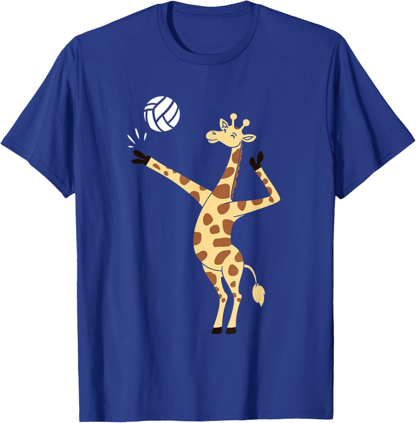 Giraffe Playing Volleyball Funny Whimsical Cartoon Graphic T-Shirt - T-Shirt | Royal