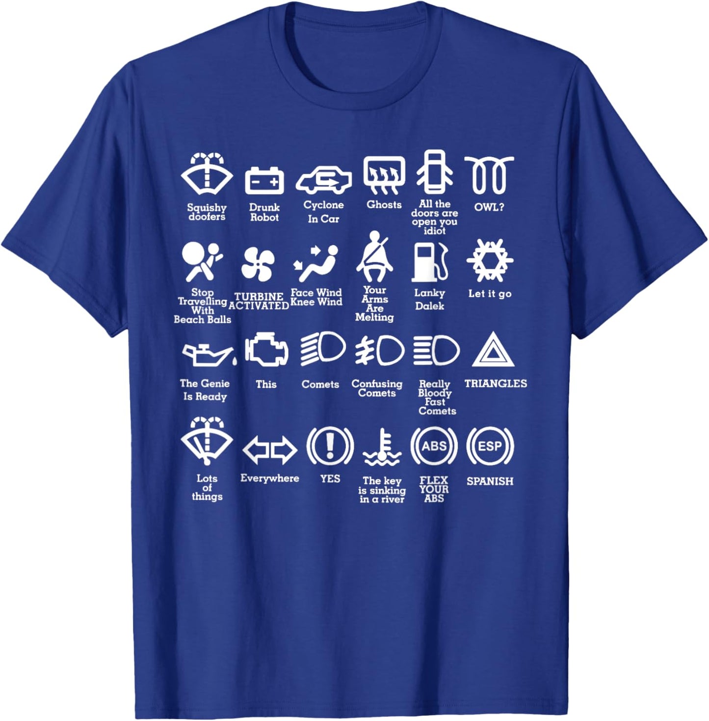 Funny Dash Icons Car Warning Lights Car Garage Mechanic T-Shirt - T-Shirt | Royal