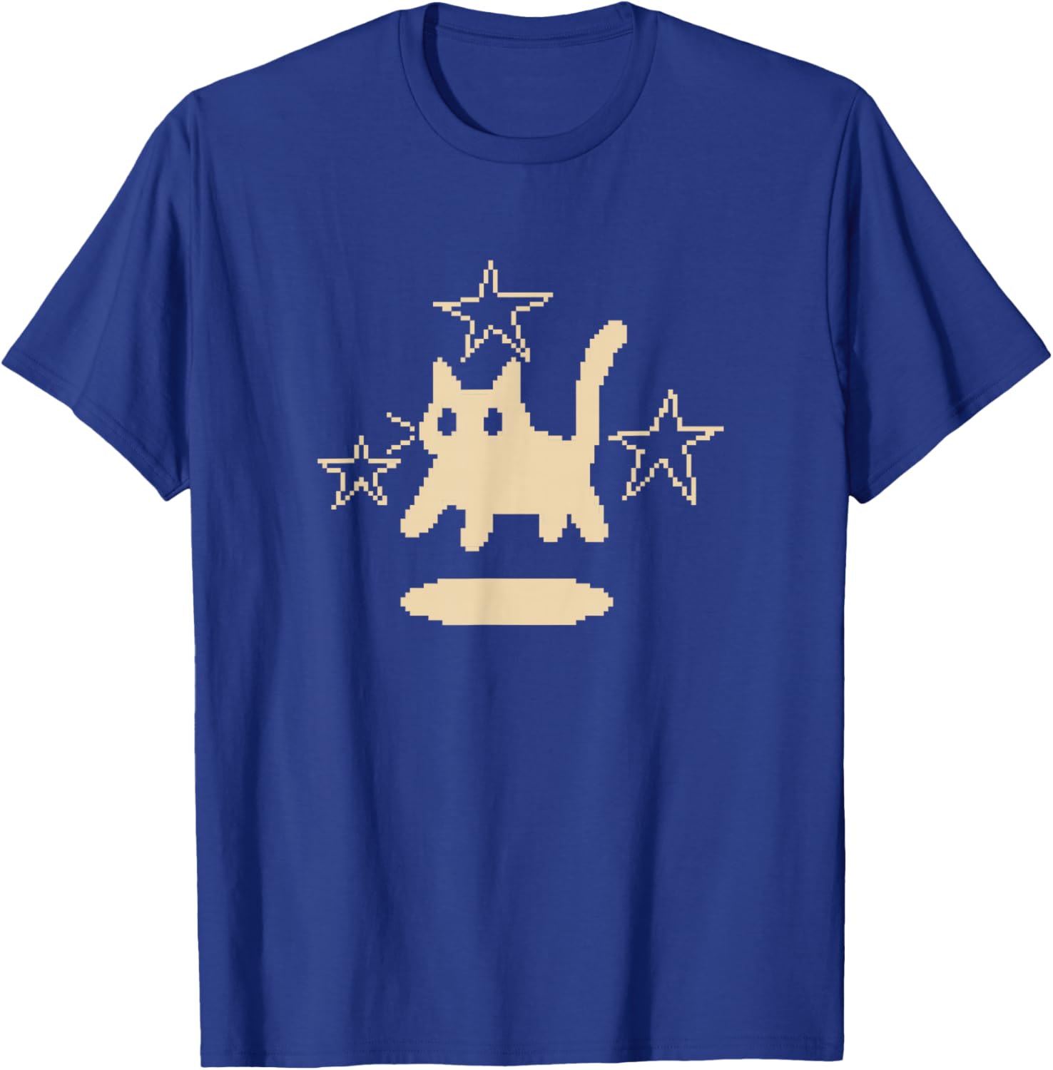Pixel 90s Y2K Scary Tomcat Cat is Scared Under Stars T-Shirt - T-Shirt | Royal
