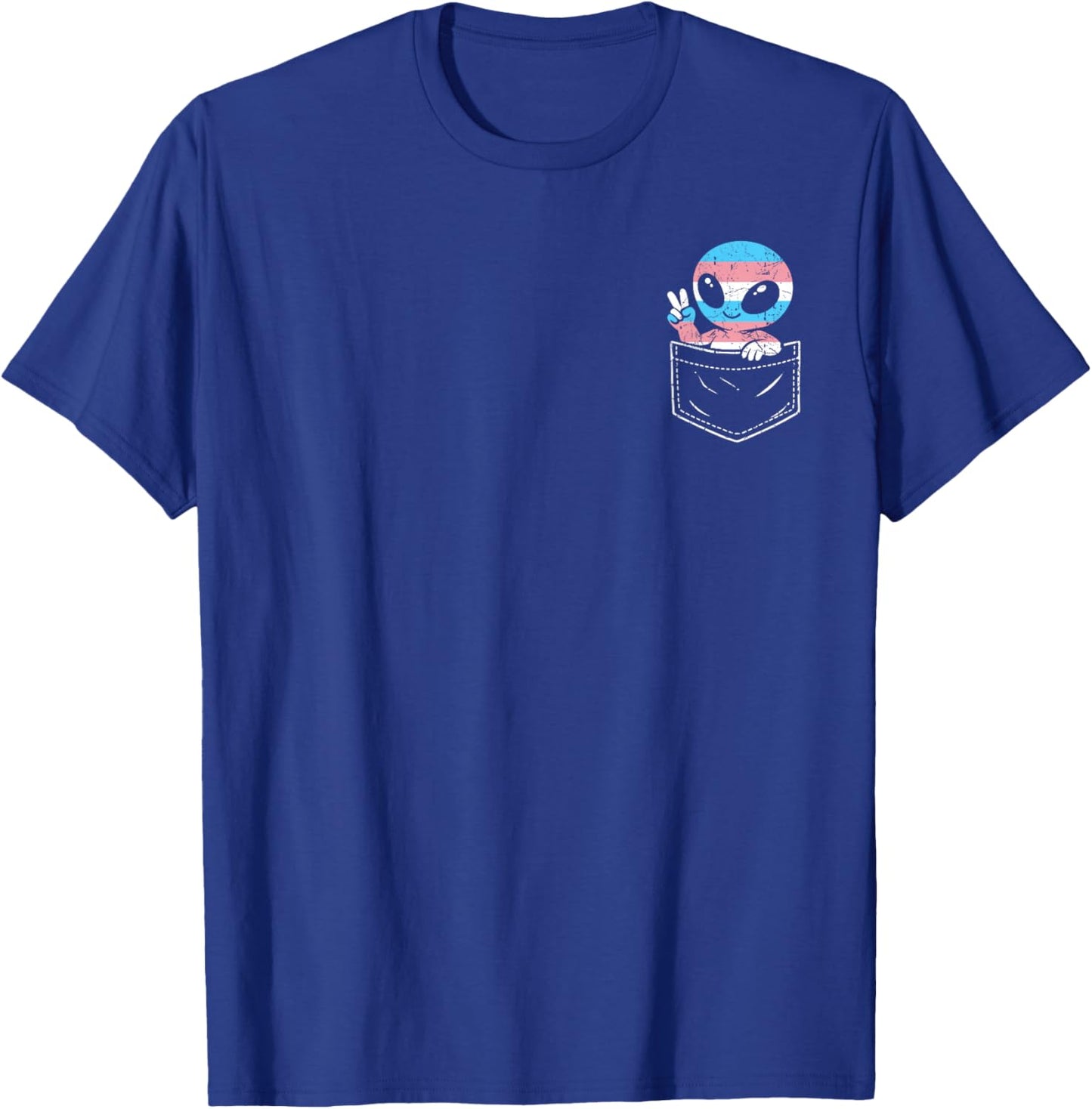 Cute Alien Trans Pride Pocket LGBTQ Rainbow Flag Transgender T-Shirt - T-Shirt | Royal