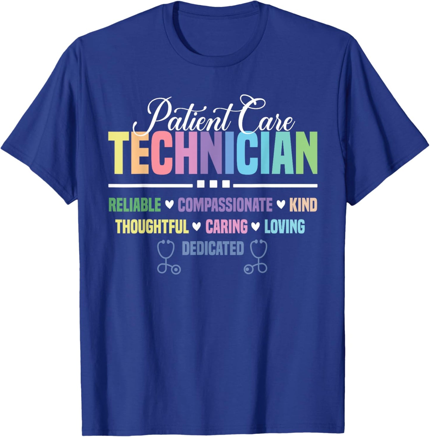 Patient Care Technician Heart Stethoscope PCT T-Shirt - T-Shirt | Royal