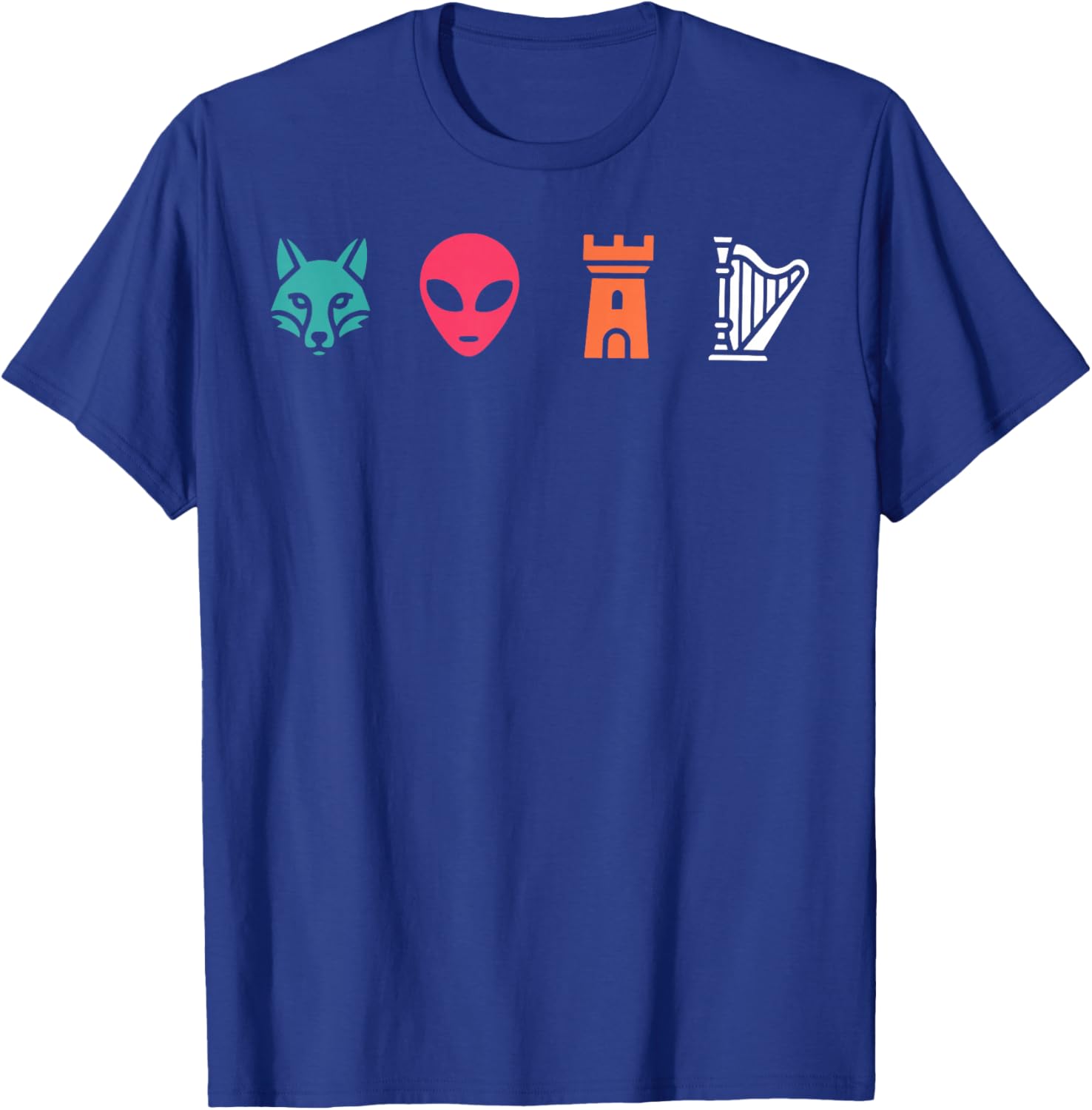 Fox Alien Castle Harp Retro T-Shirt - T-Shirt | Royal