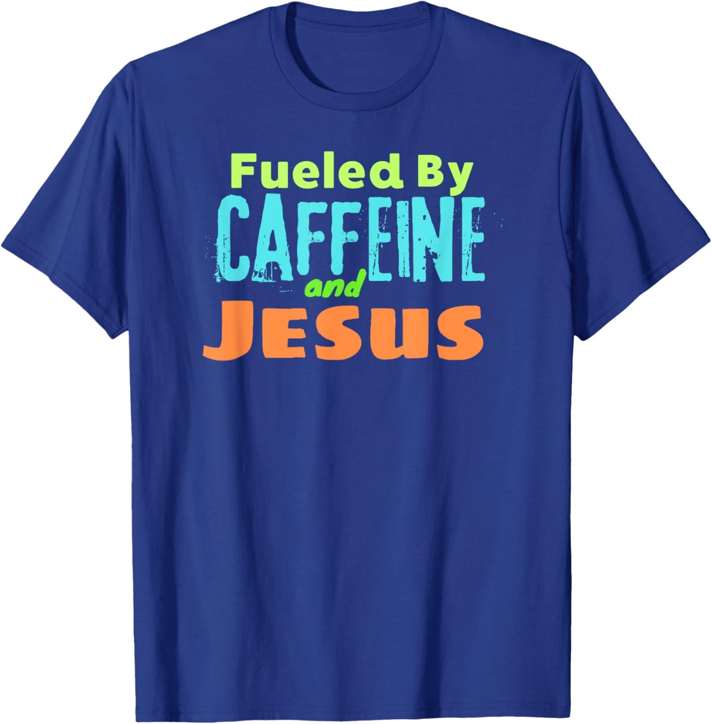 Reed Farms -Adults Black Small Modern Classic Short Sleeve Funny Christian Design Fueled by Caffeine Jesus Religious T-Shirt - T-Shirt | Royal