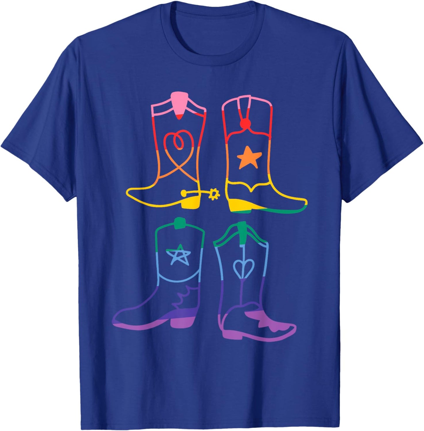 Gay Pride Western Rodeo LGBTQ Cowboy Cowgirl Boots Rainbow T-Shirt - T-Shirt | Royal
