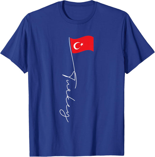 Turkey Signature Flag Pole - Elegant Patriotic Turkish Flag T-Shirt - T-Shirt | Royal