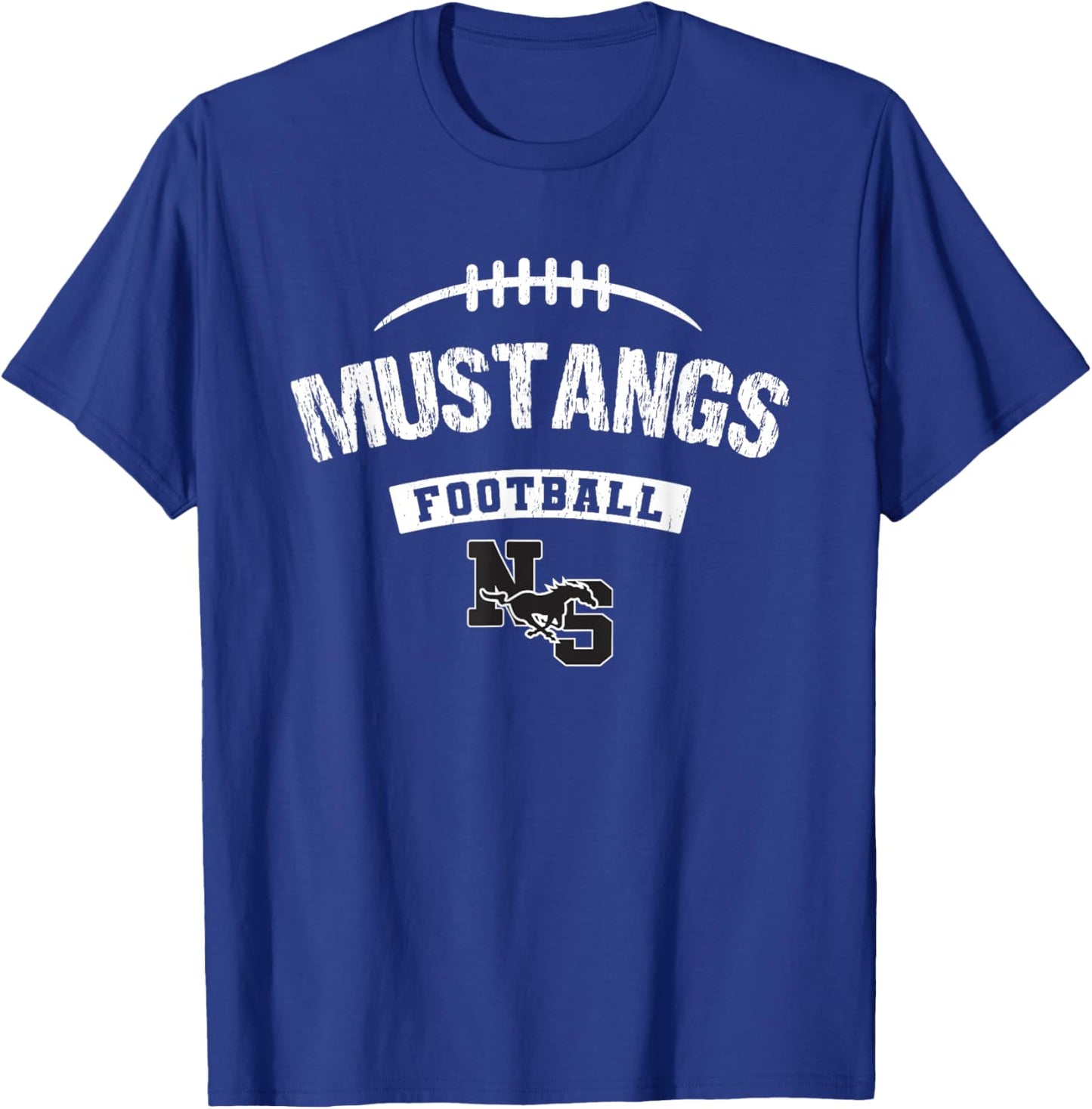 North Shore Mustangs Logo Football Distressed HS T-Shirt - T-Shirt | Royal