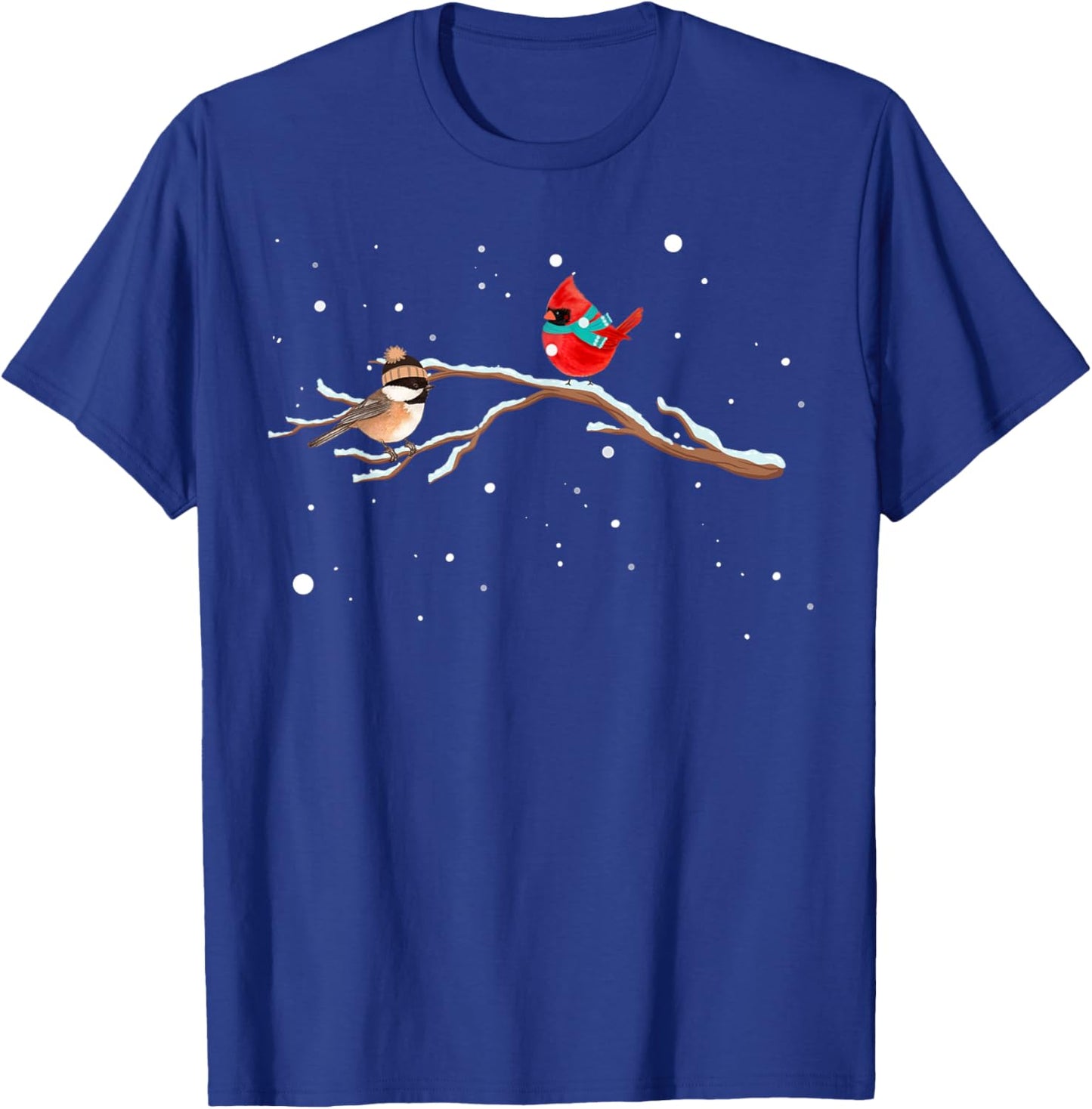 Chickadee & Cardinal Birds Winter Snow T-Shirt - T-Shirt | Royal