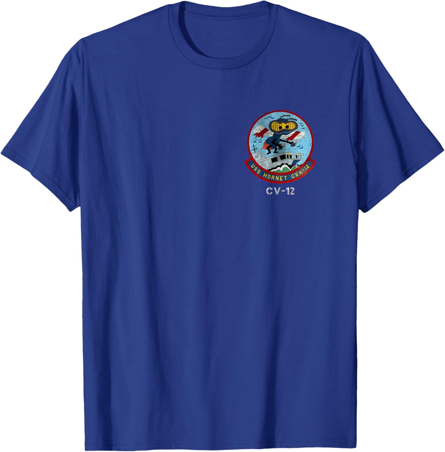 USS Hornet CV-12 Logo American Flag Aircraft Carrier Veteran T-Shirt - T-Shirt | Royal