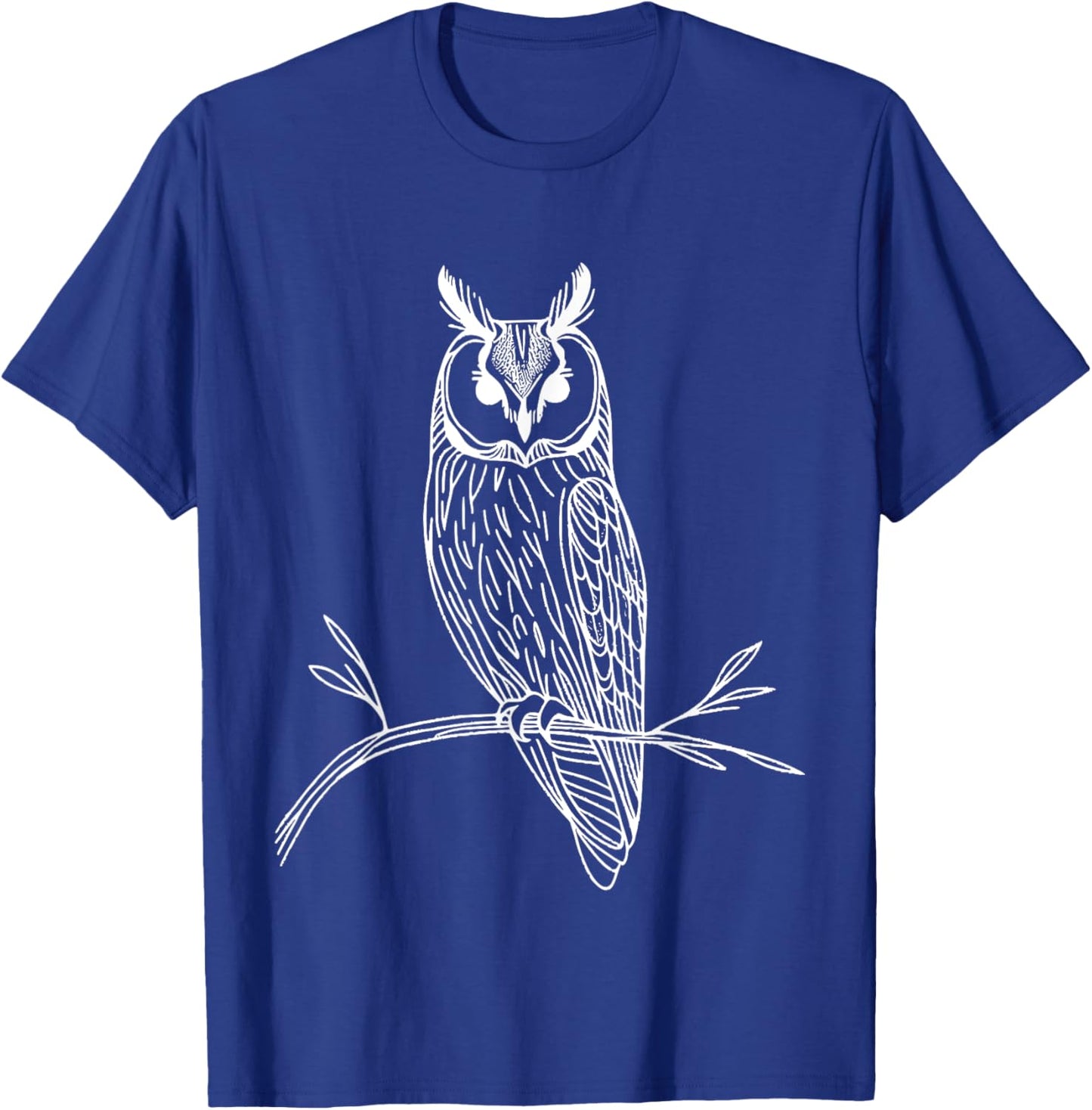 Line Art Bird & Ornithologist Long-Eared Owl T-Shirt - T-Shirt | Royal
