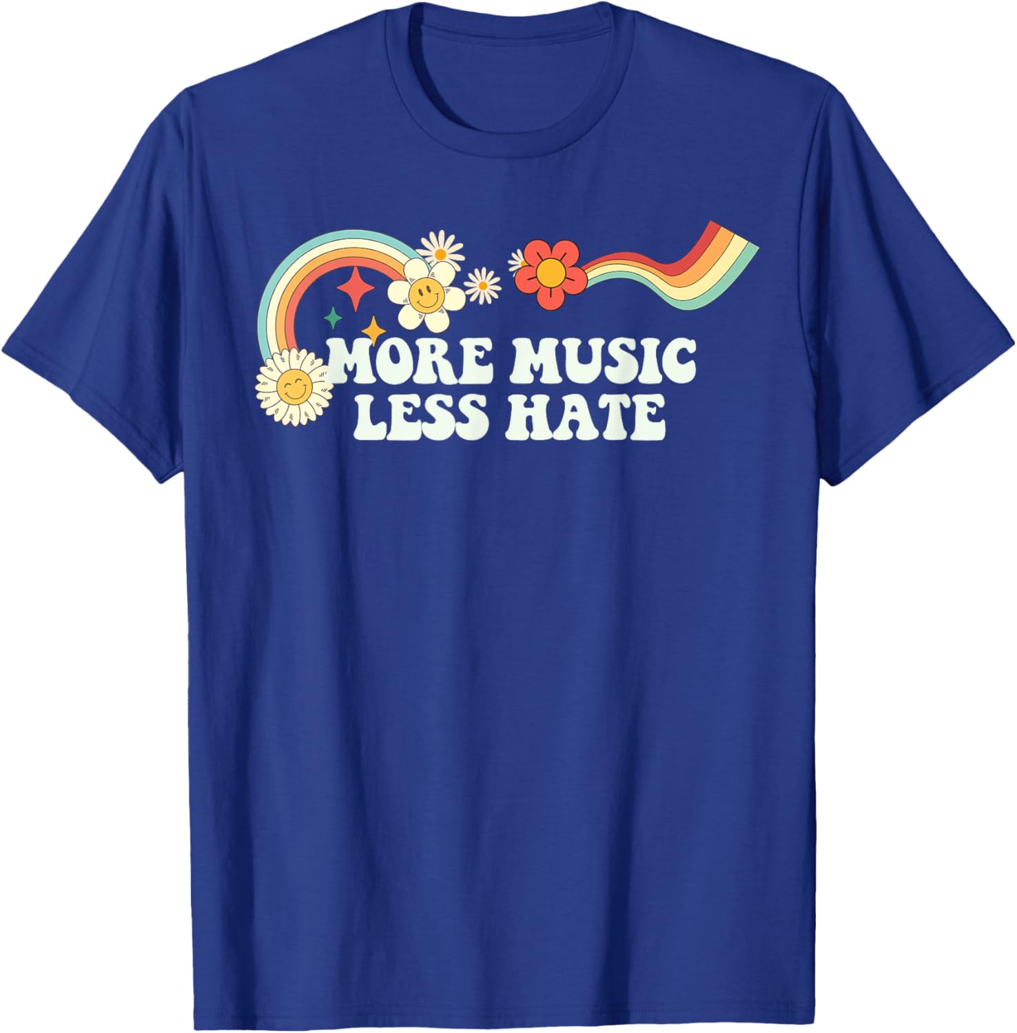 Groovy Funny More Music Less Hate Men Retro T-Shirt - T-Shirt | Royal