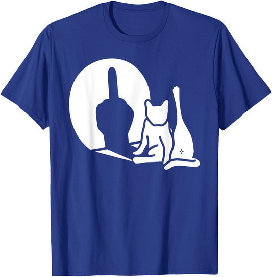 Cat Shadow Funny Middle Finger Gesture T-Shirt - T-Shirt | Royal